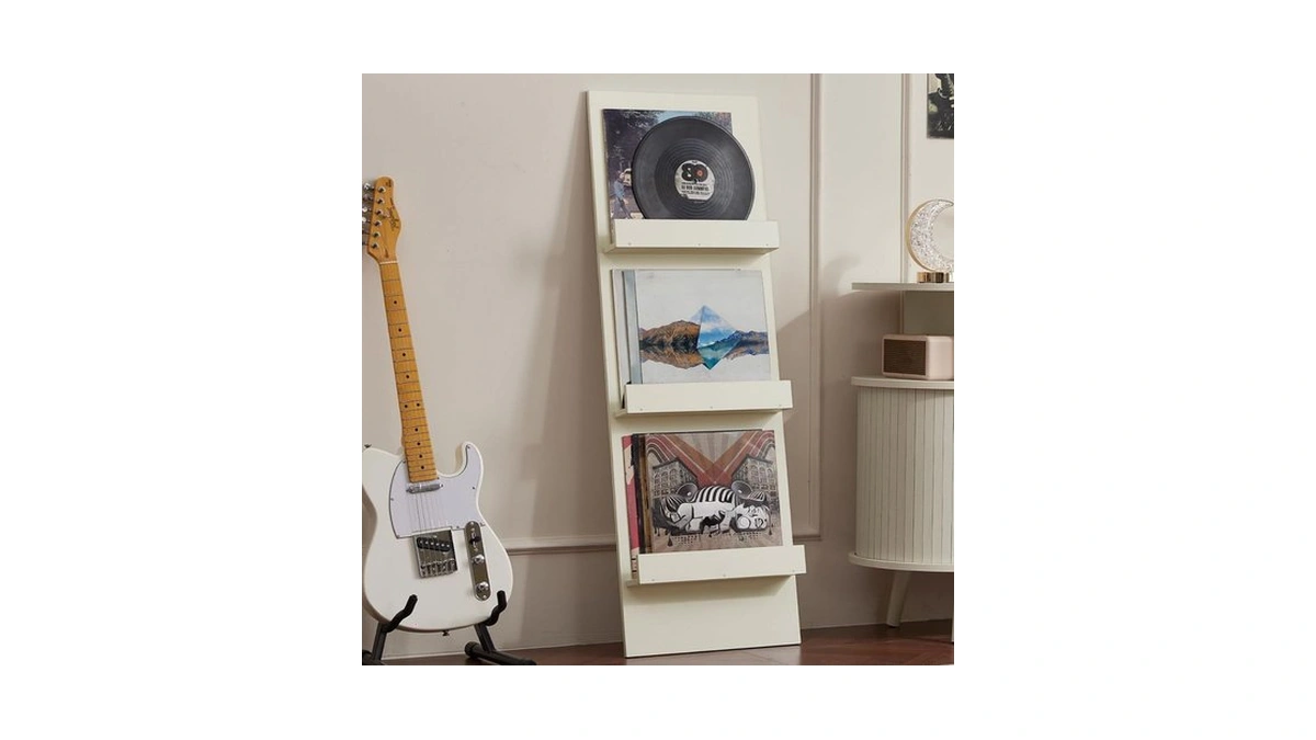 Lelelinky Wall-leaning Vinyl Record Holder With 3 Tier Display Shelf,