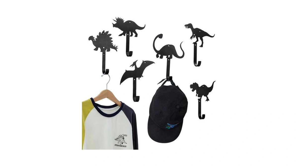Mygift Wall Mounted Matte Black Metal Dinosaur Silhouette Hanger Hooks,