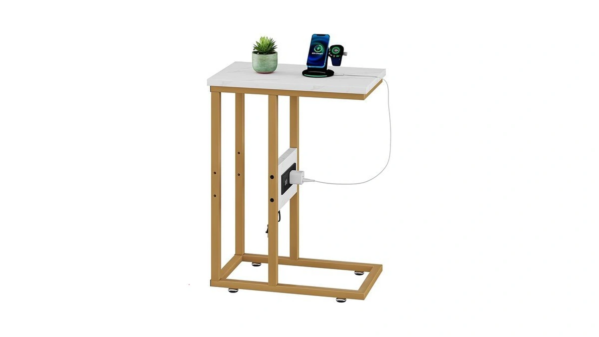 Vecelo Universal C-shaped Side Table, Multi-functional Snack & Tv Tray