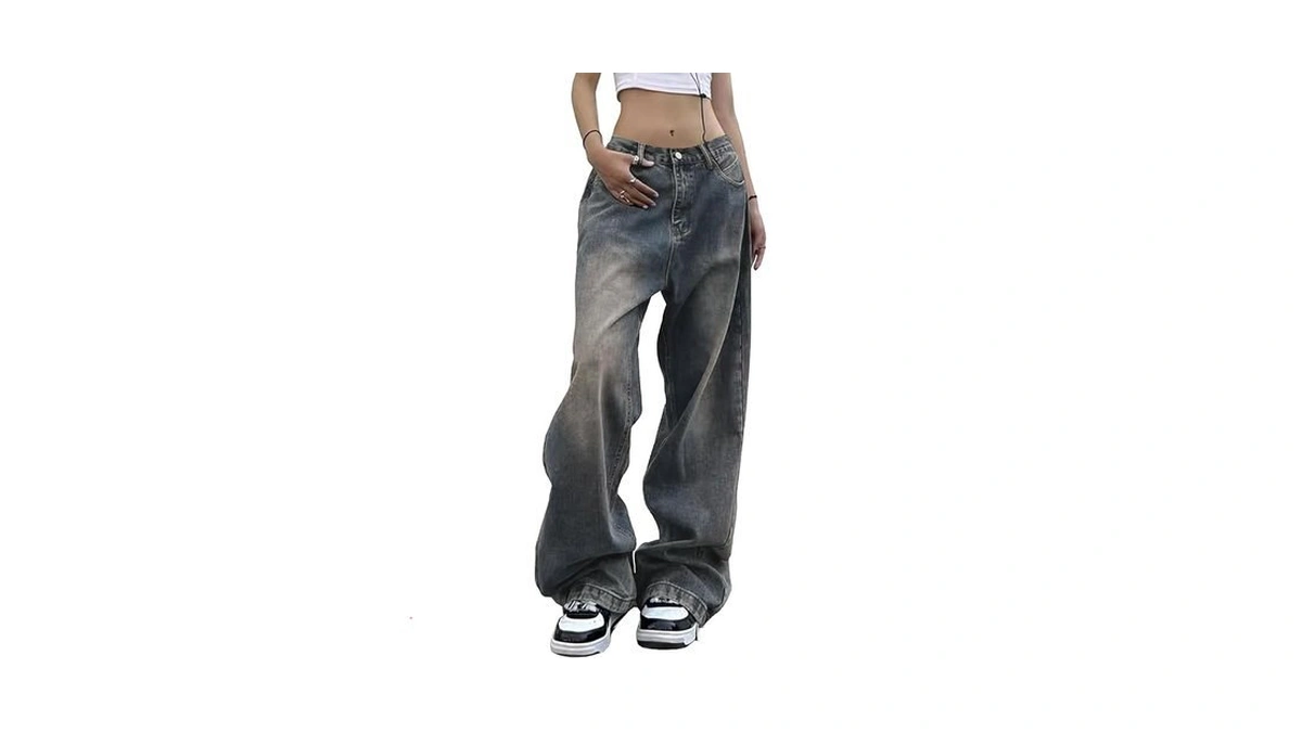 Emmiol Women Wide Leg Baggy Jeans Mid Waist Straight Jeans