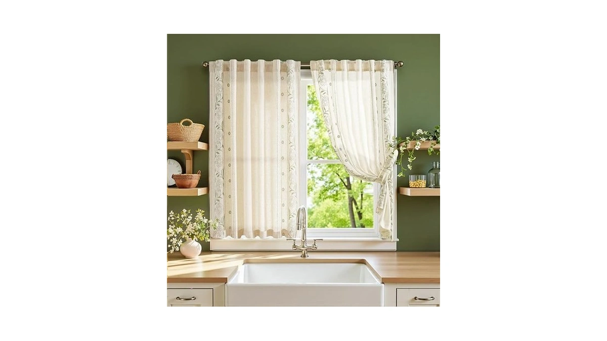 Jinchan Winslow Linen Curtains 45 Inch Length Small Window Curtains