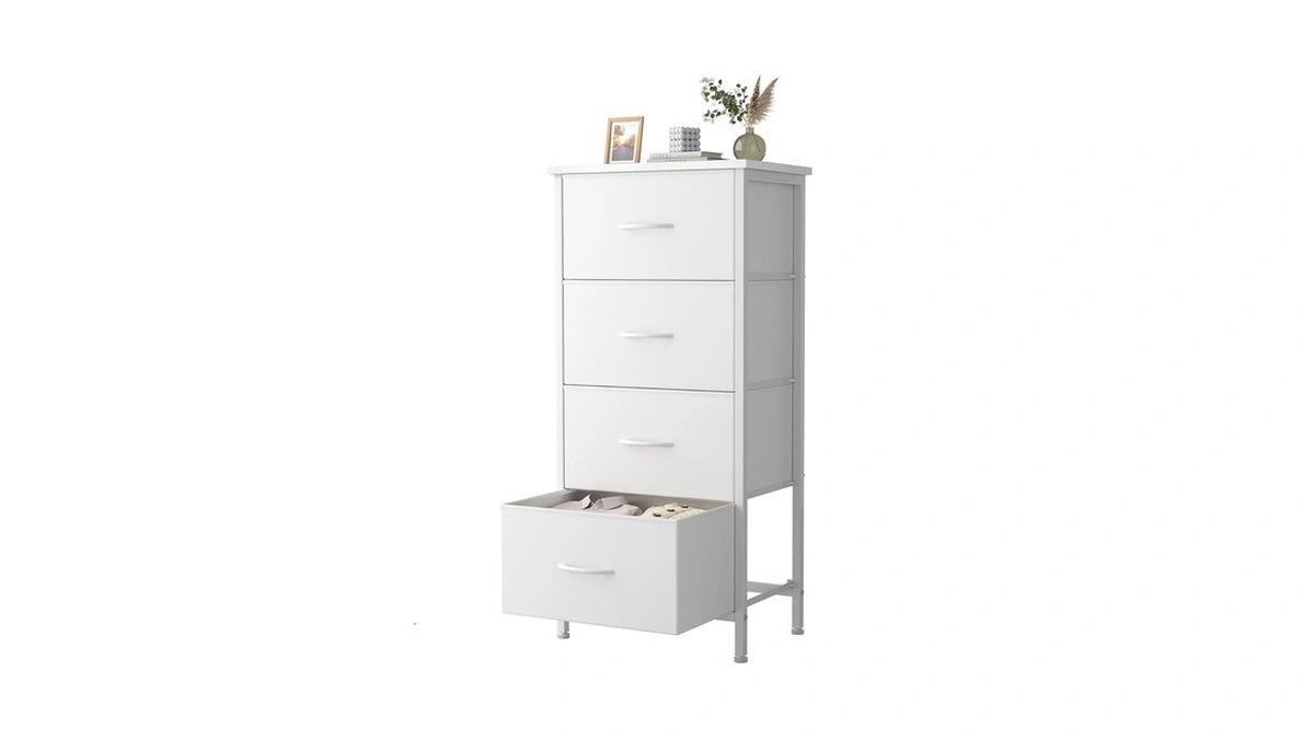 Sweetcrispy 4 Fabric Drawer Small Dresser, Bedside Nightstand With Wooden