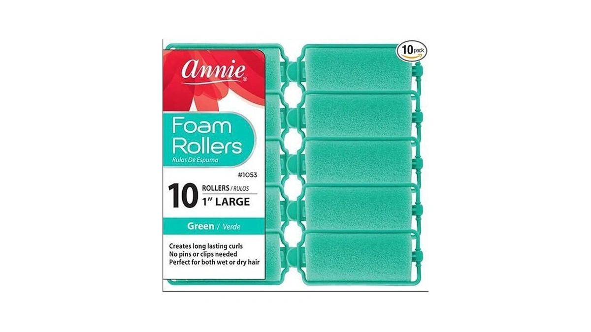 Annie Foam Hair Rollers Large 1 Inch, 10 Count Green
