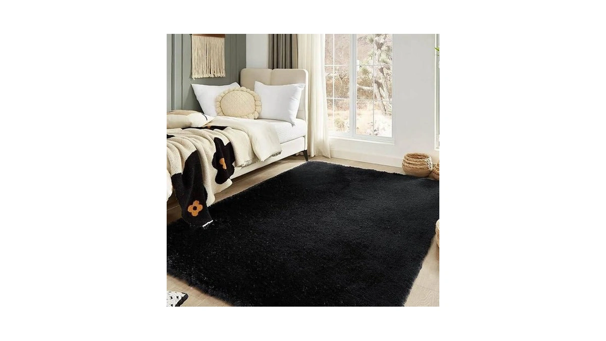 Floralux 5x7 Rug For Bedroom In Black, Ultra-soft Fluffy Shag