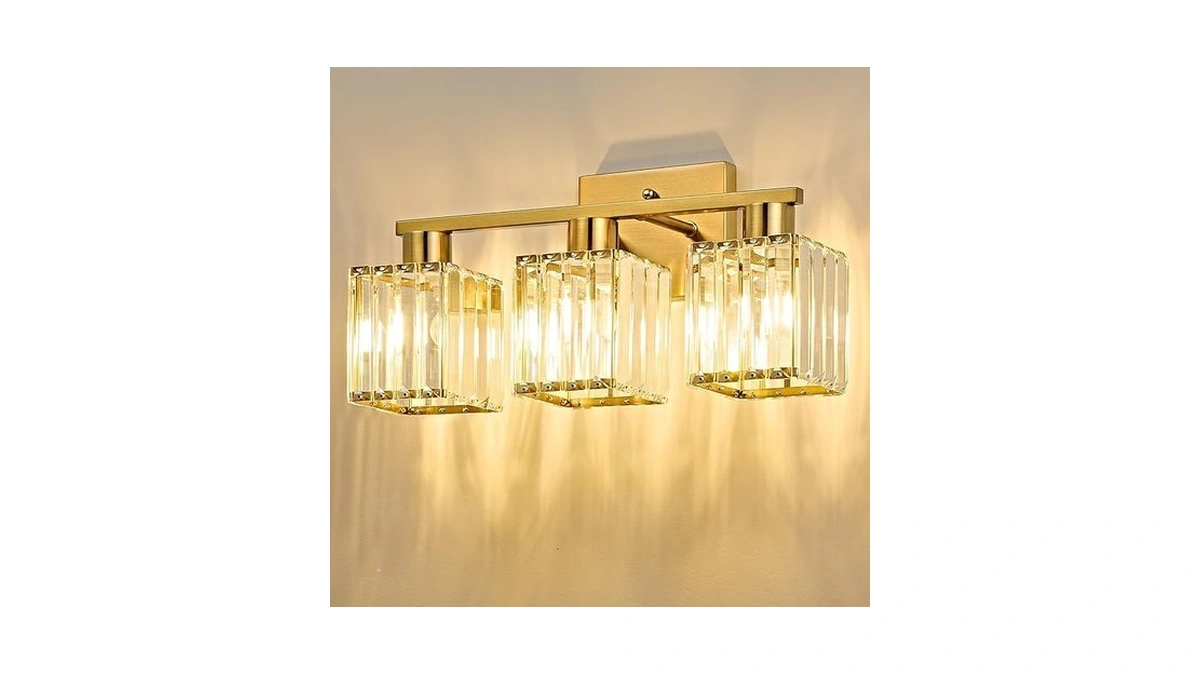 Okeli 3-light Bathroom Light Fixtures, Modern Gold Crystal Wall Light
