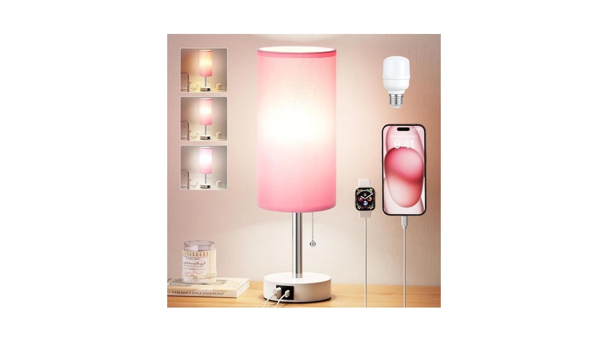 Dicoool Pink Bedside Table Lamp For Bedroom, Small Nightstand Lamp