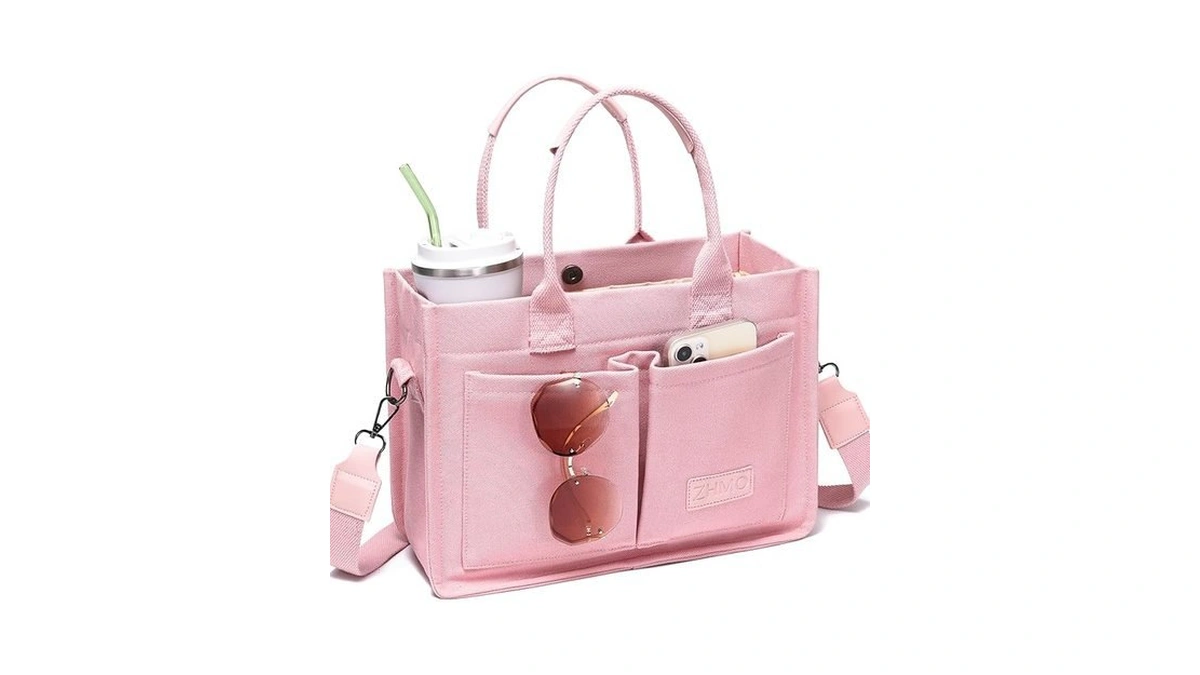 Zhmo Canvas Tote Bag For Women With Compartments And Pockets,pink