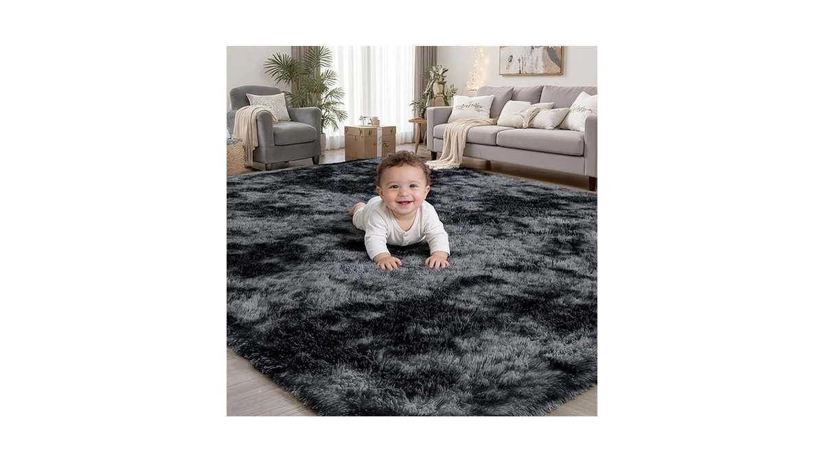 Area Rug For Living Room Bedroom:6x9 Black Grey Soft Fluffy
