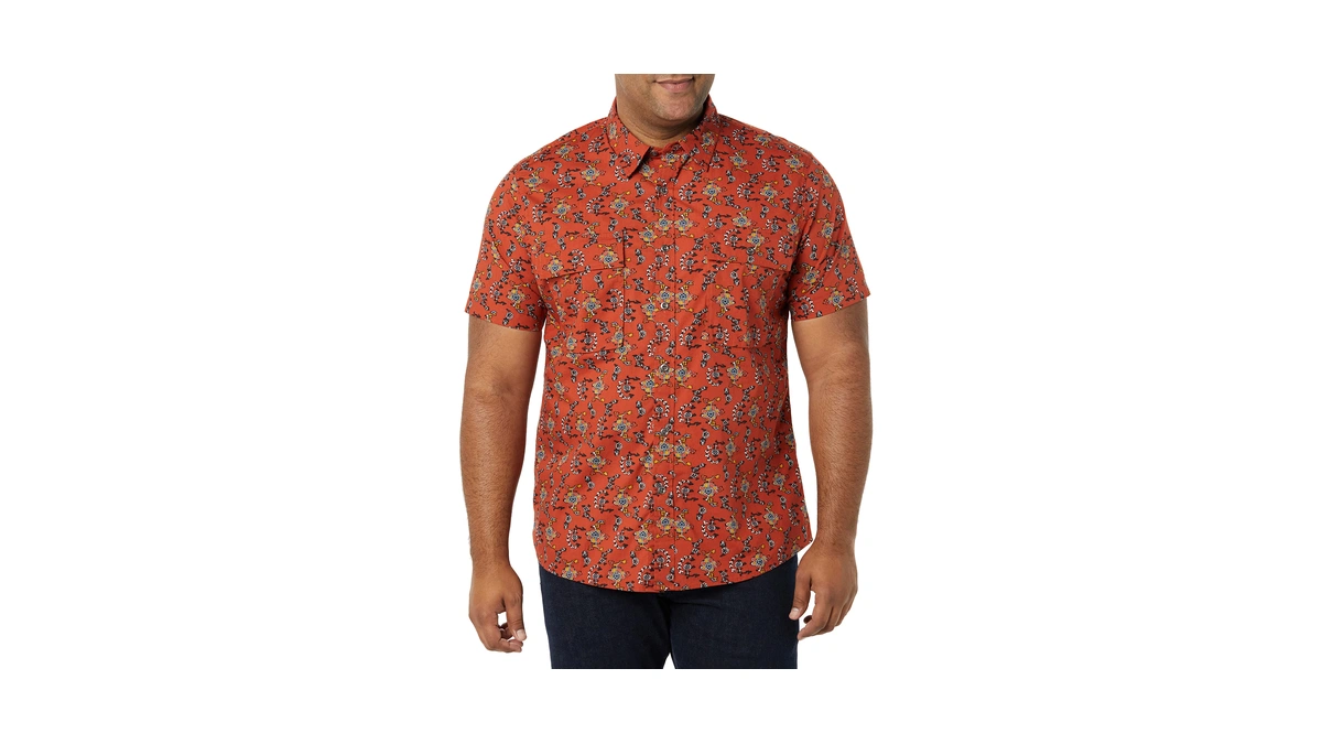 Amazon Essentials Men's Slim-fit Short-sleeve Two-pocket Utility Shirt, Clay Floral