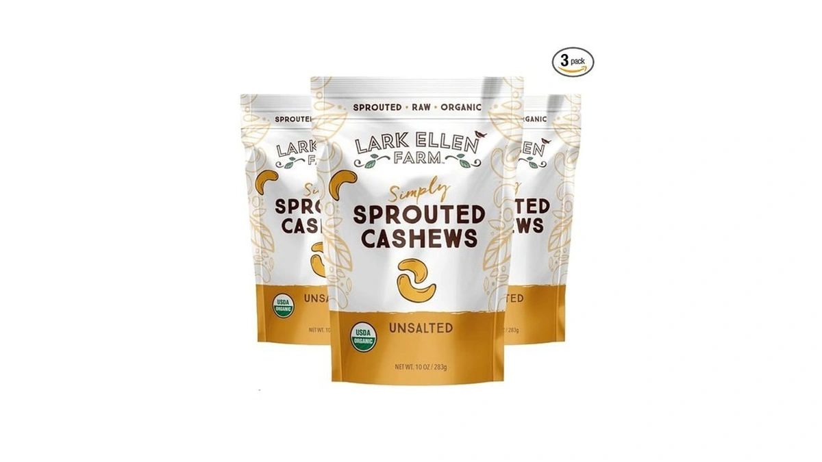 Lark Ellen Farm Unsalted Organic Raw Cashews, Sprouted, Air-dried, Gluten-free,