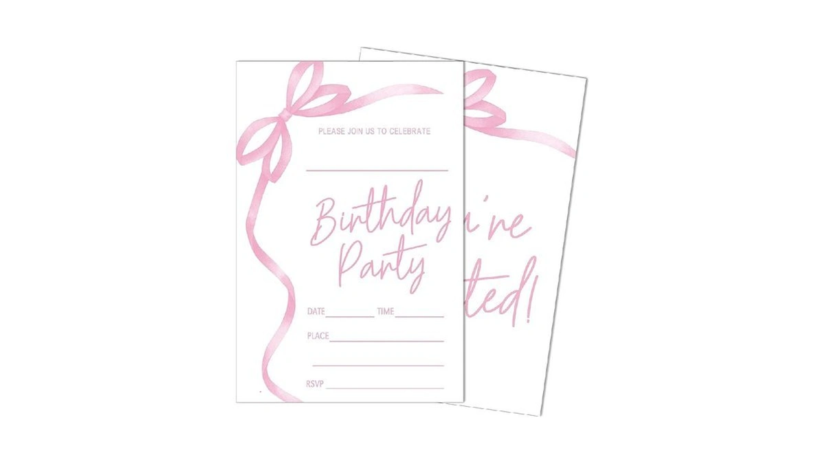 Sixeight Pink Bow Birthday Invitations For Girls Boys, Pink Bow