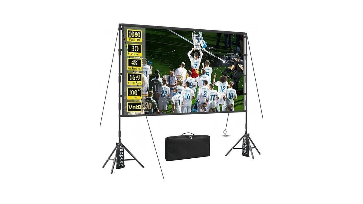 100 Inch Projector Screen And Stand, Outdoor Indoor Projector Screen16:9