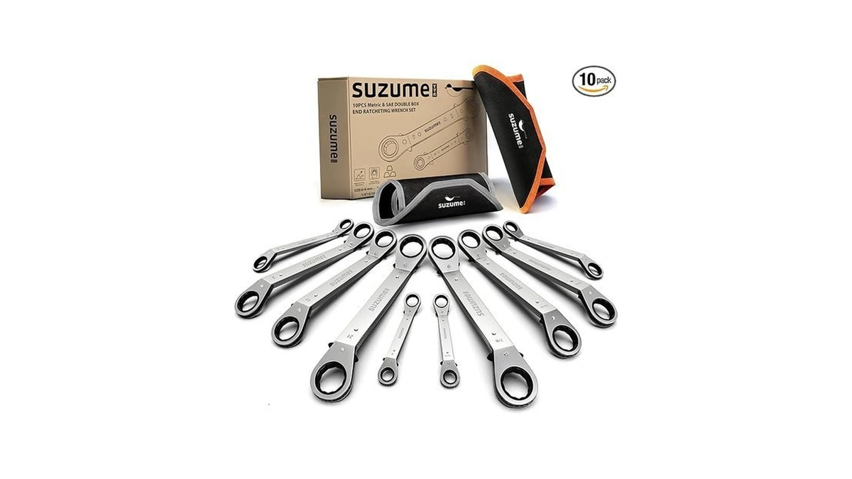 Suzume Offset Ratcheting Wrench Set, 10-piece Metric & Sae (6–21mm,