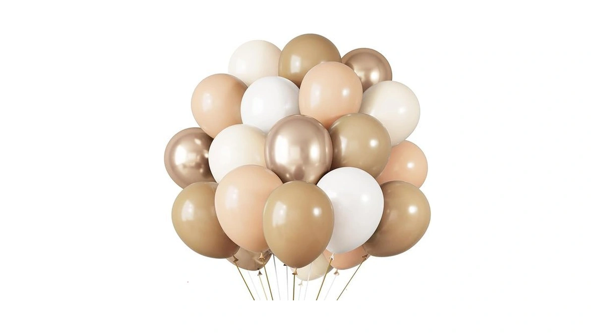 Rubfac Beige And Champagne Balloons, 65pcs White And Brown Boho