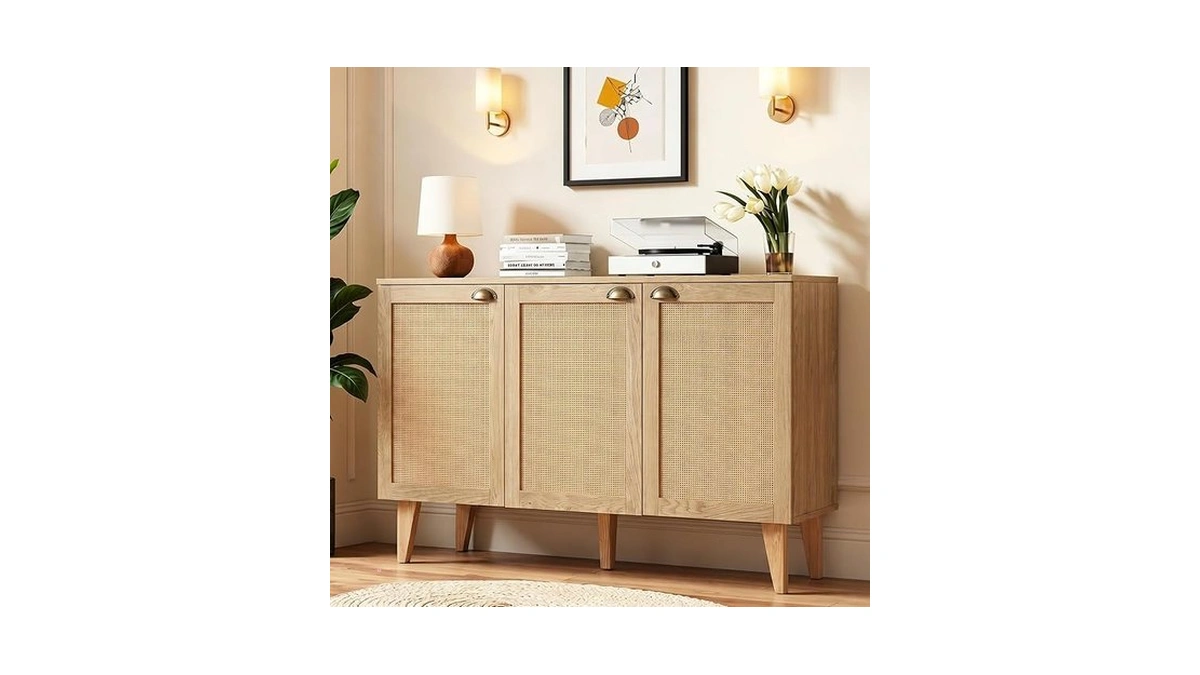 Green Party 47" Rattan Sideboard Buffet Cabinet With Storage, 3-door