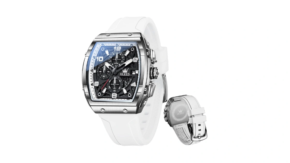 Olevs Men Wrsit Watches White Luxury Square Watch Chronograph Analog