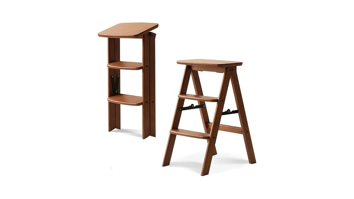 Baveke 3 Step Ladder Folding Step Stool, Wooden Step Stool