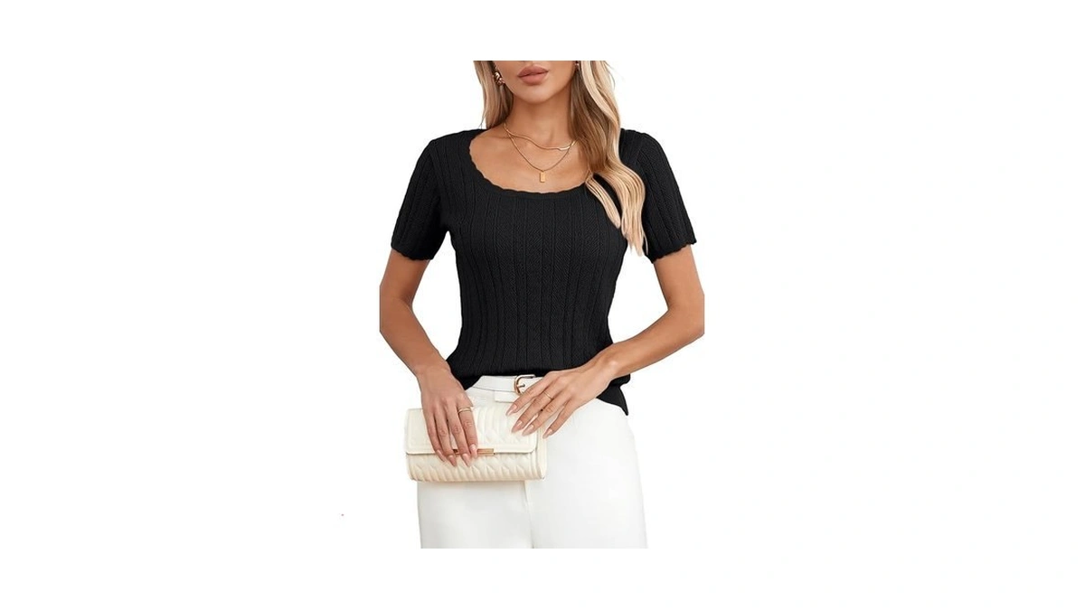 Arach&cloz Women Trendy 2025 Spring Short Sleeve Square Neck Fashion