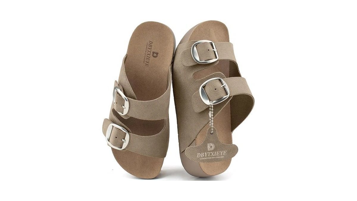 Dbytxieye 1.5 Inch Platform Sandals-100% Suede Leather Slide Sandals With