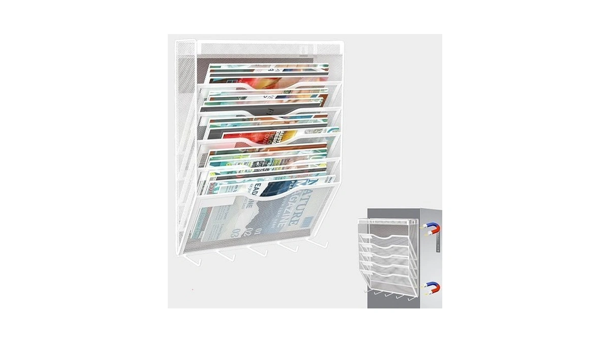 Kzwkrg 6 Tier Magnetic File Holder With Hook, Magnetic File
