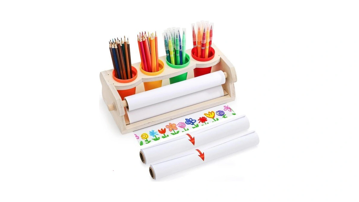 Jowgut Wooden Tabletop Paper Roll Dispenser, Art Paper Roll Holder