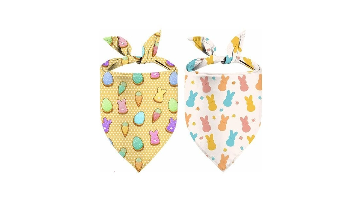Easter Dog Bandana, 2 Pack Adjustable Holiday Party Pets Rabbit