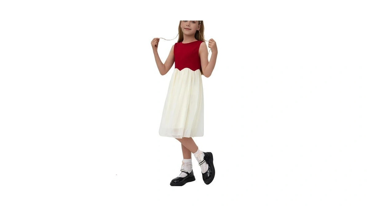 Hunaif Girls Summer Dresses,kids Cute Mid-length Casual Sundress,children's Lace-up Back