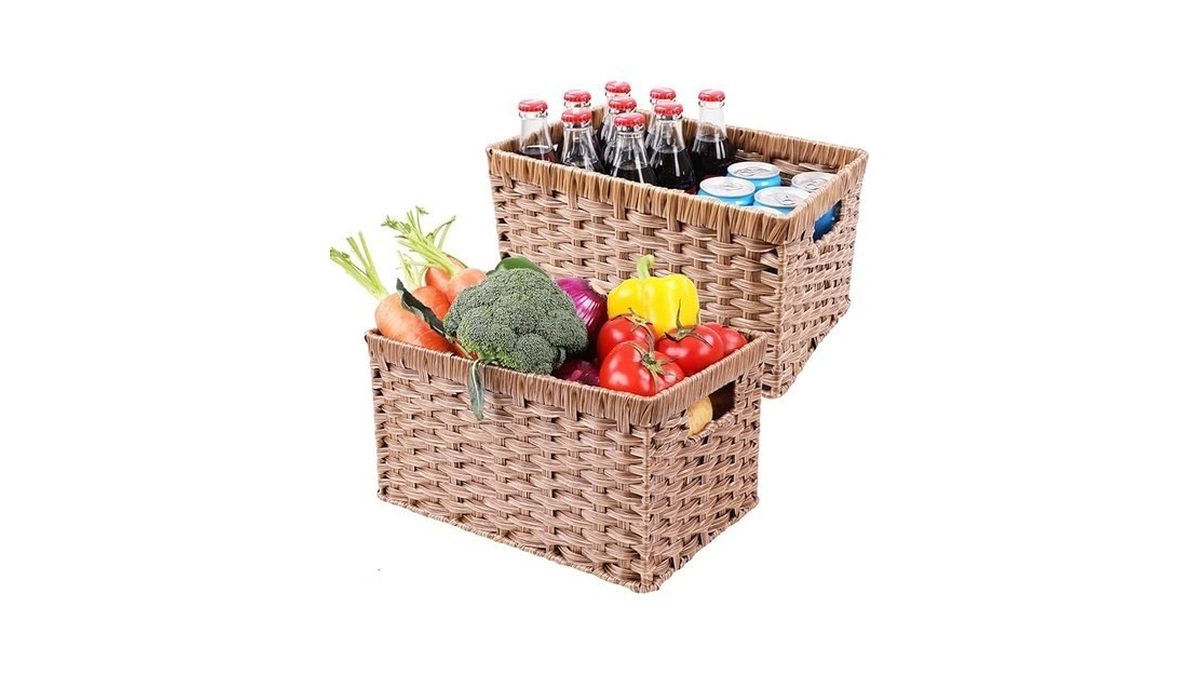 Rosos Wicker Baskets 2 Pack, Rectangular Wicker Storage Basket With