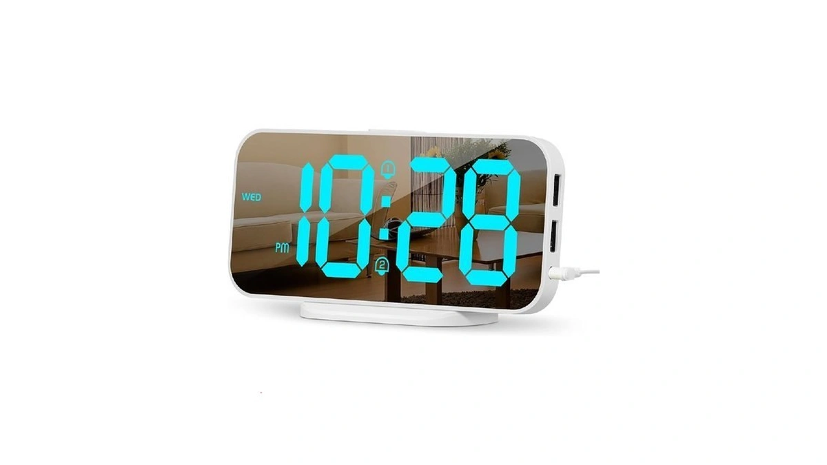 Alanas Slim Digital Alarm Clock, Big Mirror Display With Dual