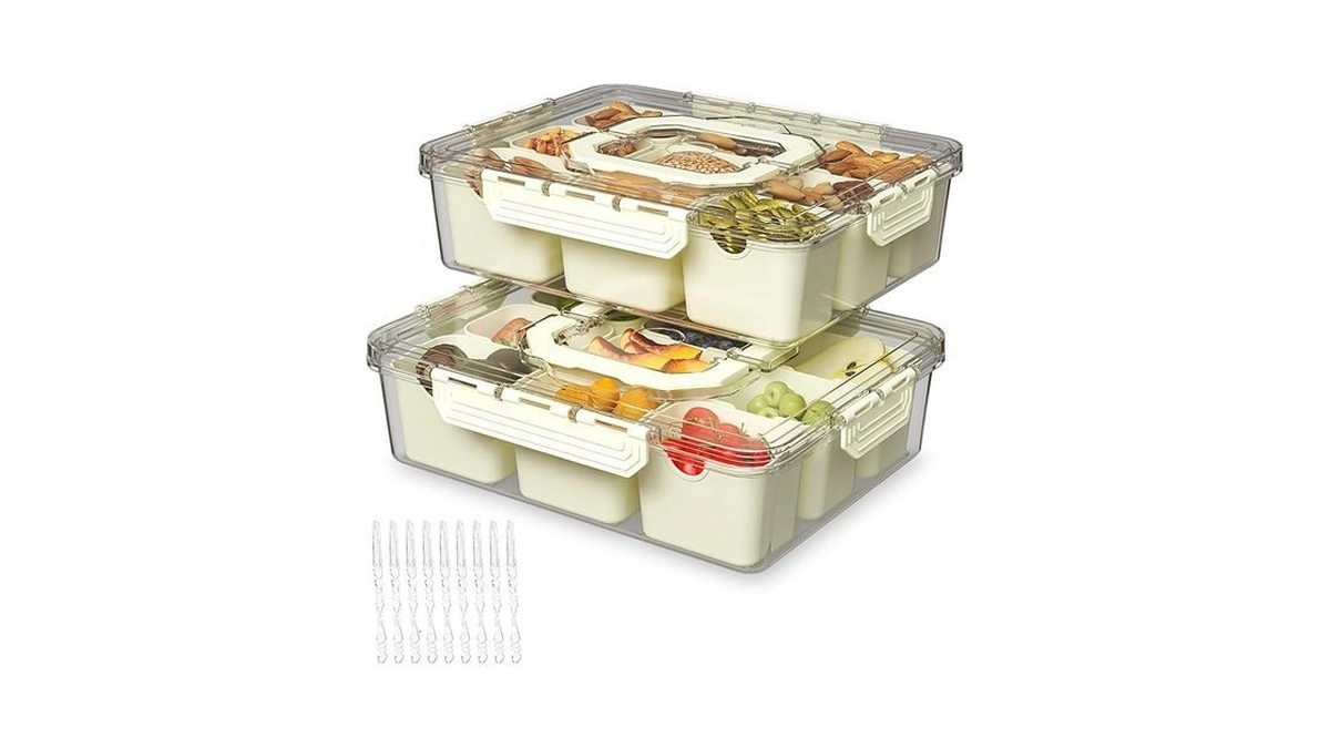 Rebecat Divided Serving Tray With Lid And Handles 9 Compartments