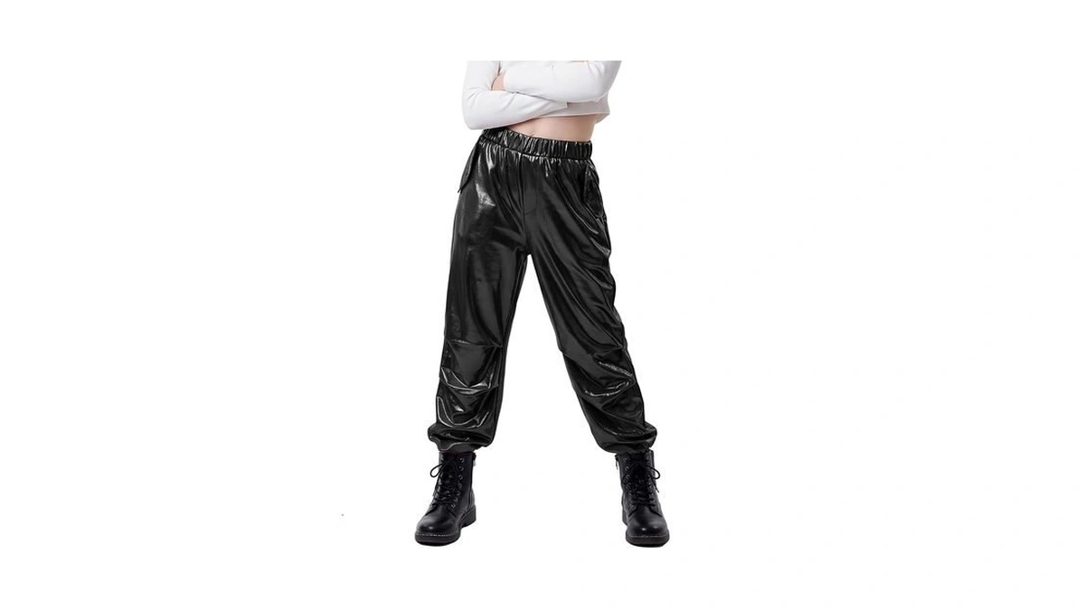 Stelle Girls Metallic Cargo Pants Shiny Hip Hop Dance Joggers