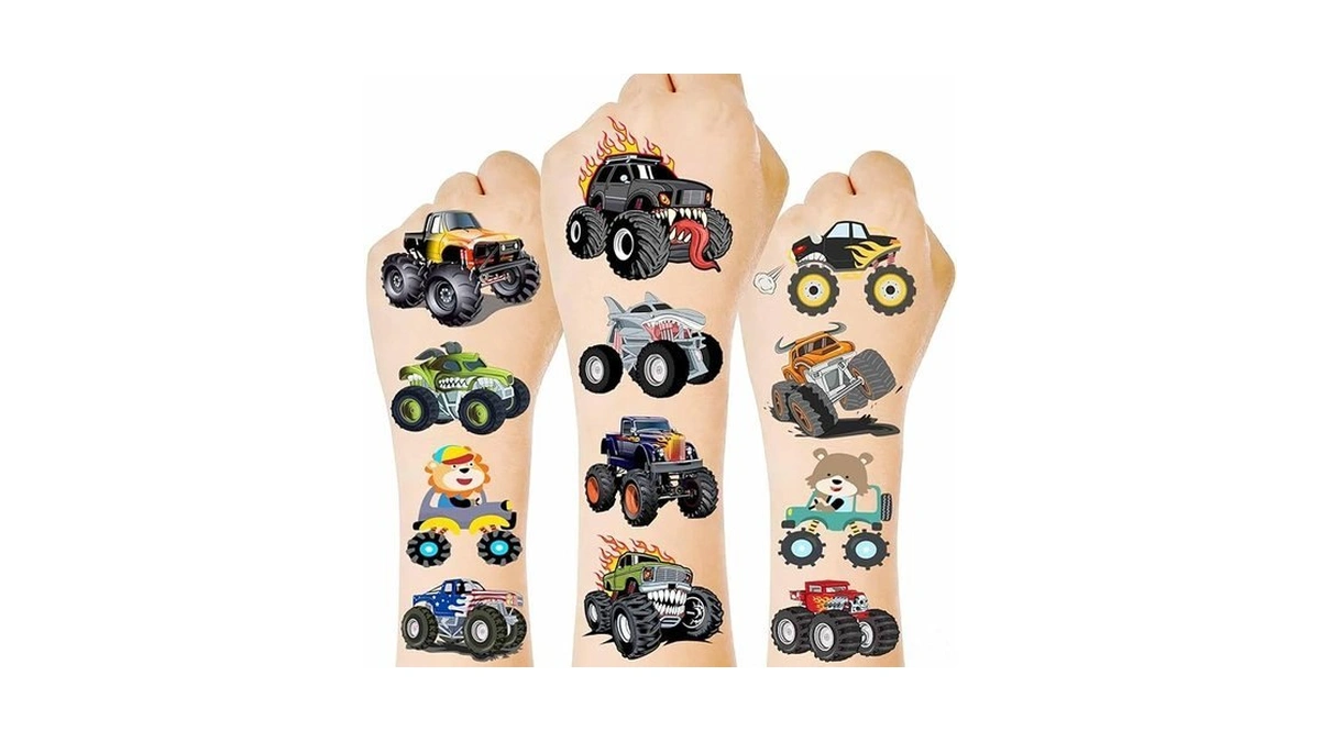 Monster Trucks Temporary Tattoo, 96 Pcs Monster Truck Fake Tattoos
