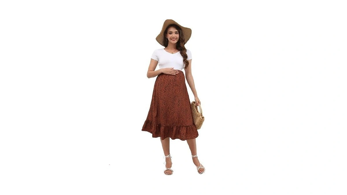 Funjuly Maternity Skirt Women's High Waist Floral Print Maternity Skirts