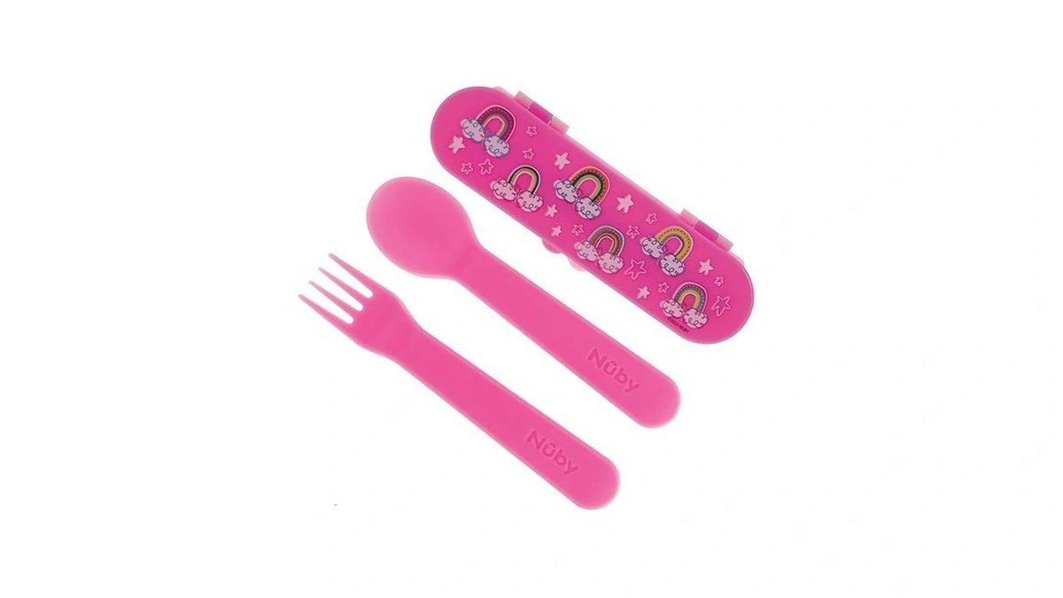 Nuby Toddler Utensils With Travel Case - Self-feeding Fork &
