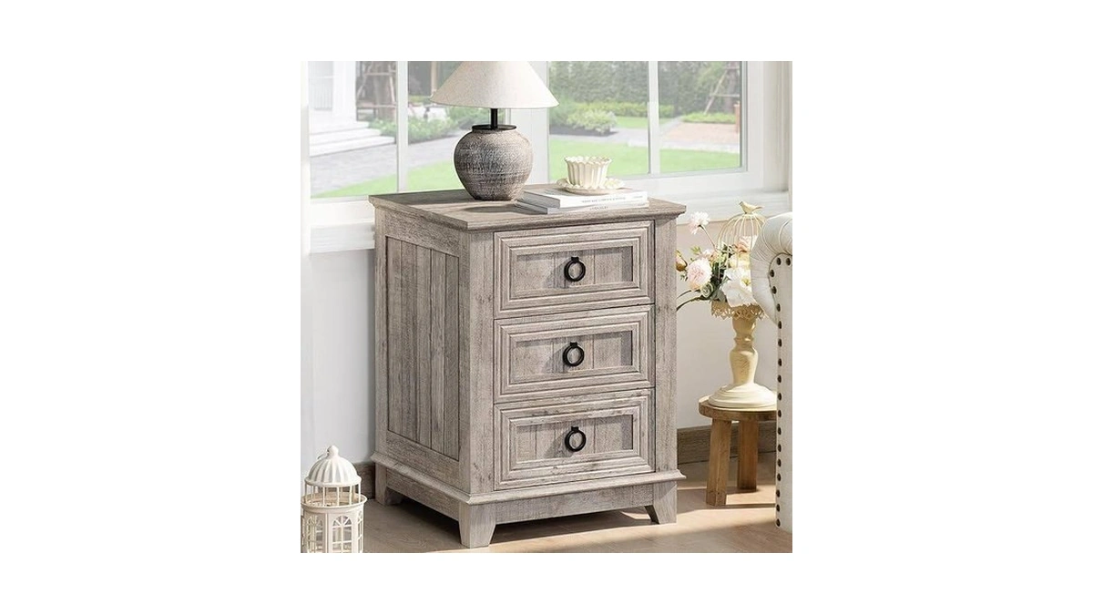 Joaxswe 18" Farmhouse Night Stand With 3 Drawers, Wood End
