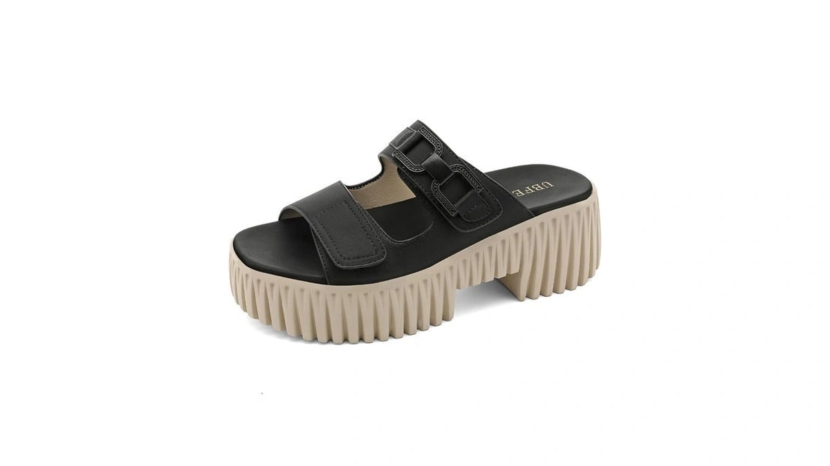 Ubfen Womens Chunky Wedge Platform Sandals Adjustable Double-strap Square-toed Open-toe
