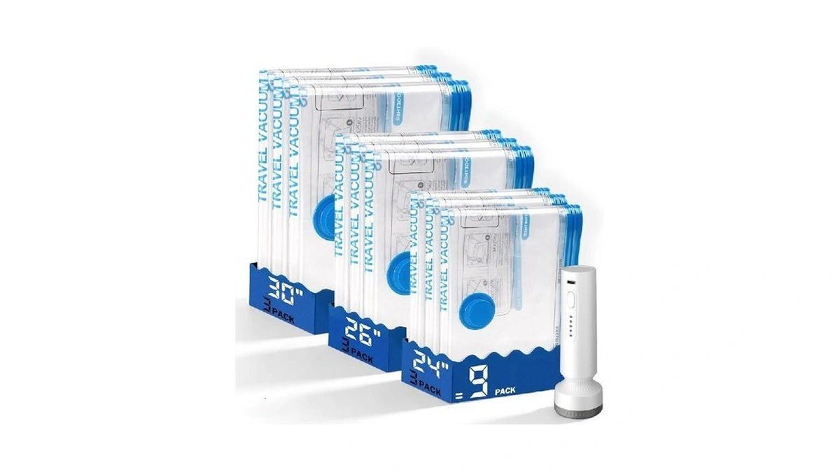 9 Pack Vacuum Storage Bags For Travel With Rechargeable Cordless