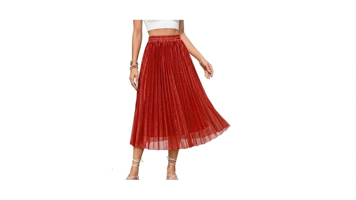 Gardenwed Pleated Midi Skirt For Women Aline Summer High Elastic