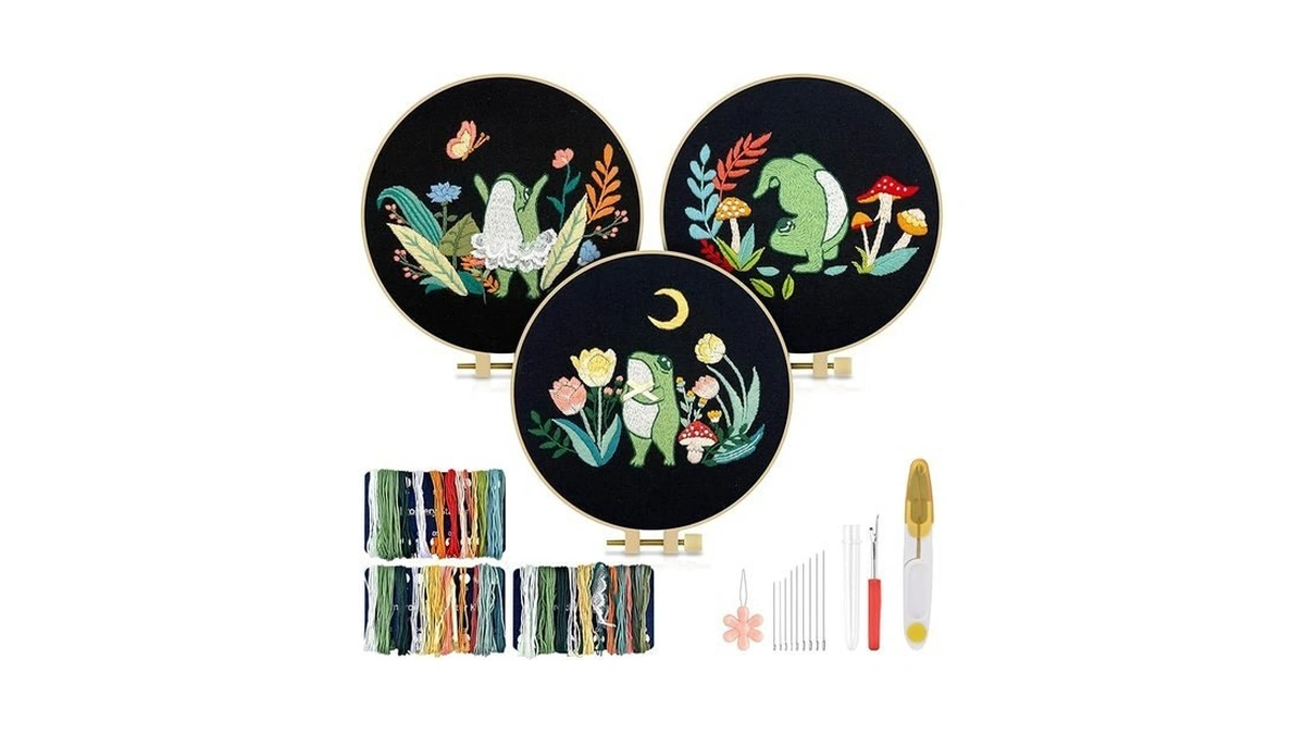 Tindtop 3 Sets Embroidery Kit For Adults, Frog Embroidery Practice