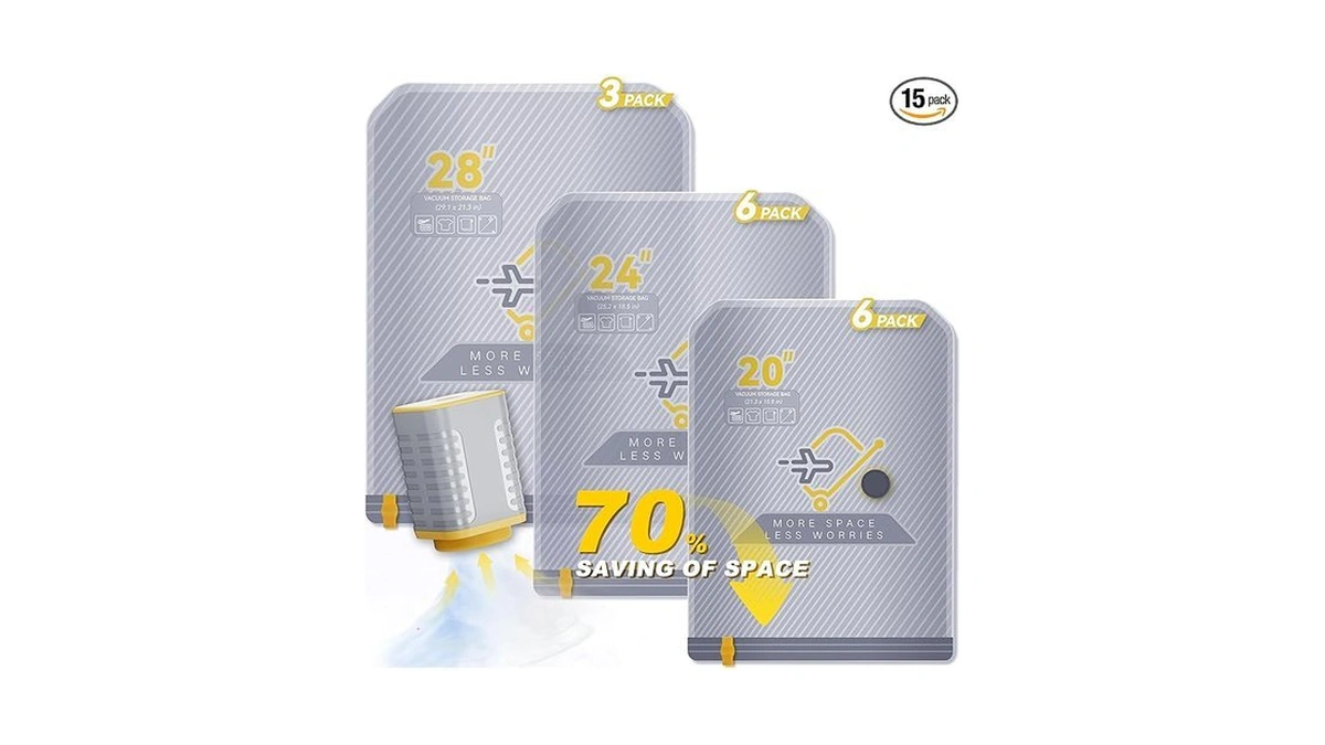 15-pack Vacuum Bags For Travel With Wireless Rechargeable Pump, Carry-on