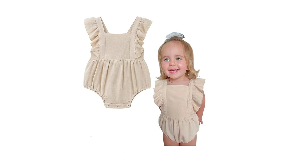 Simplee Kids Baby Girls Ruffle Solid Color Romper For Summer