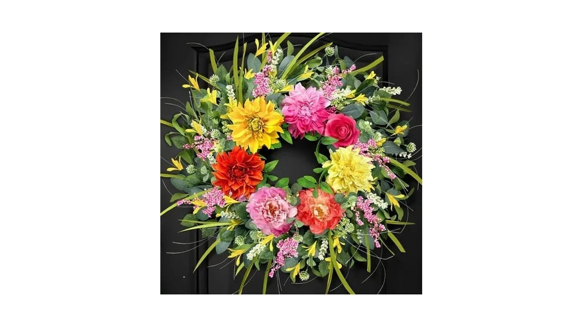 Icx 24" Summer Wreaths For Front Door, Large Floral Door