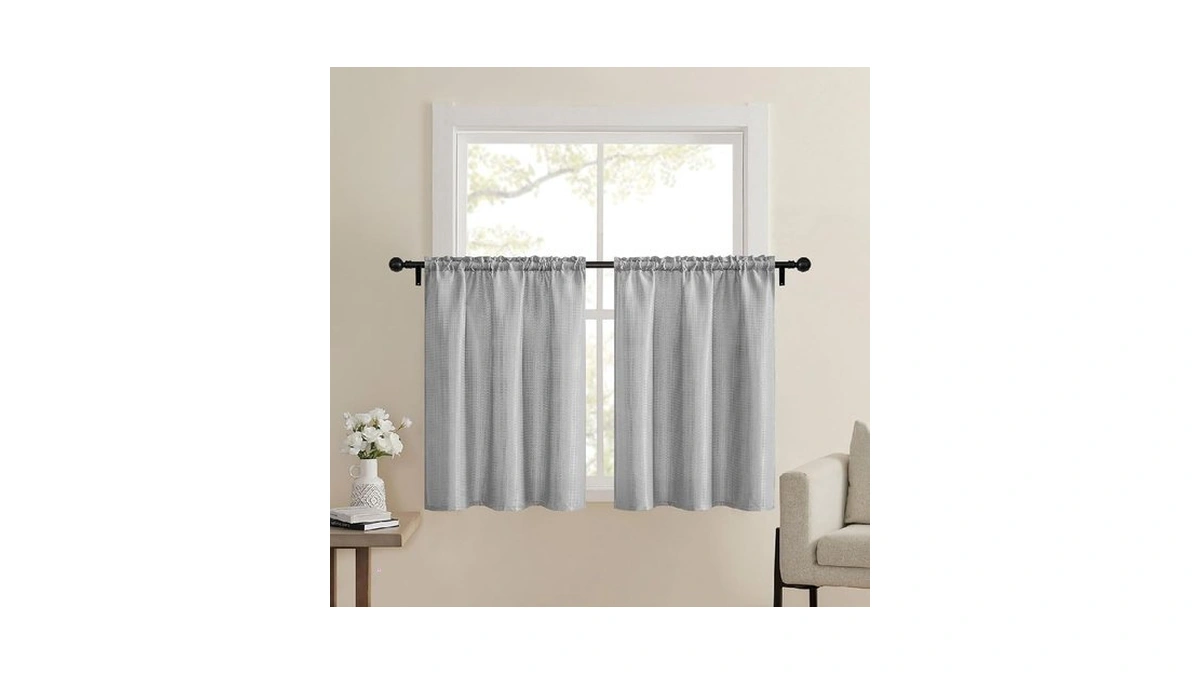 Home Queen Grey Waffle Bathroom Window Curtains, Short Water Repellent