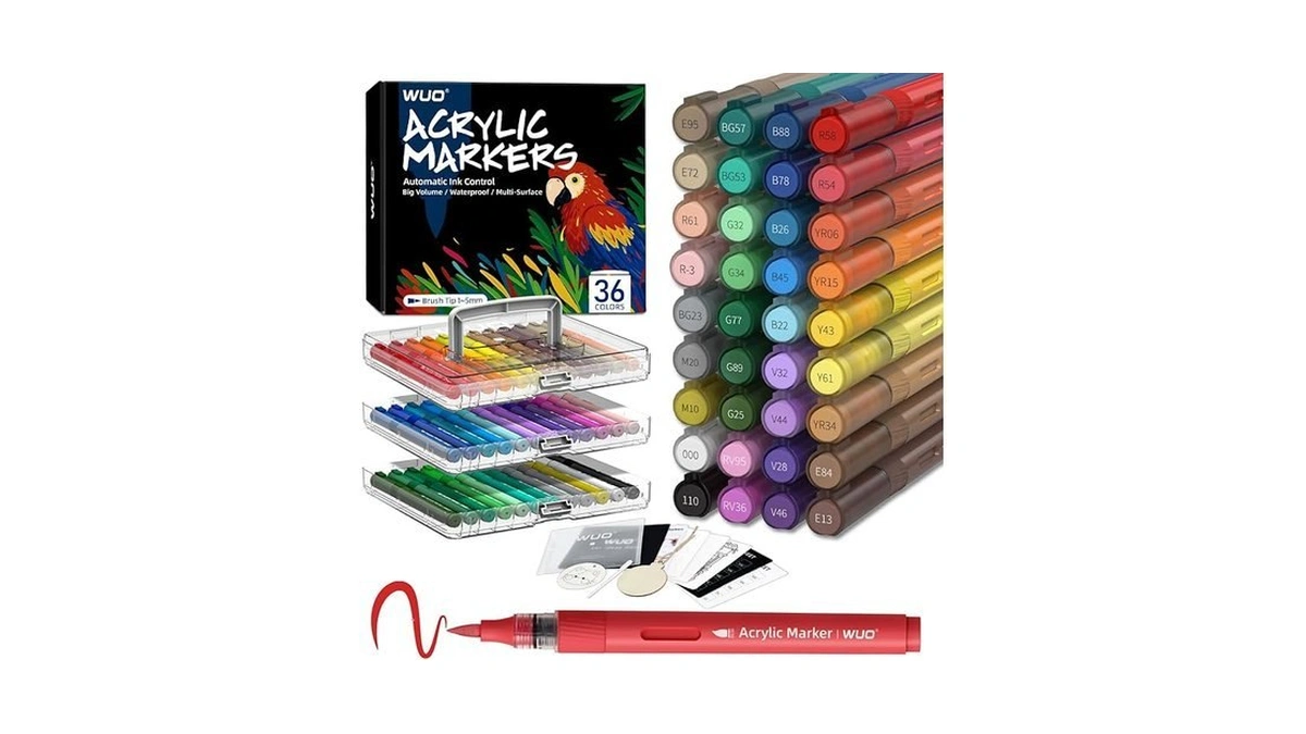 Wuo 36 Colors Acrylic Paint Markers, Automatic Ink Control Brush