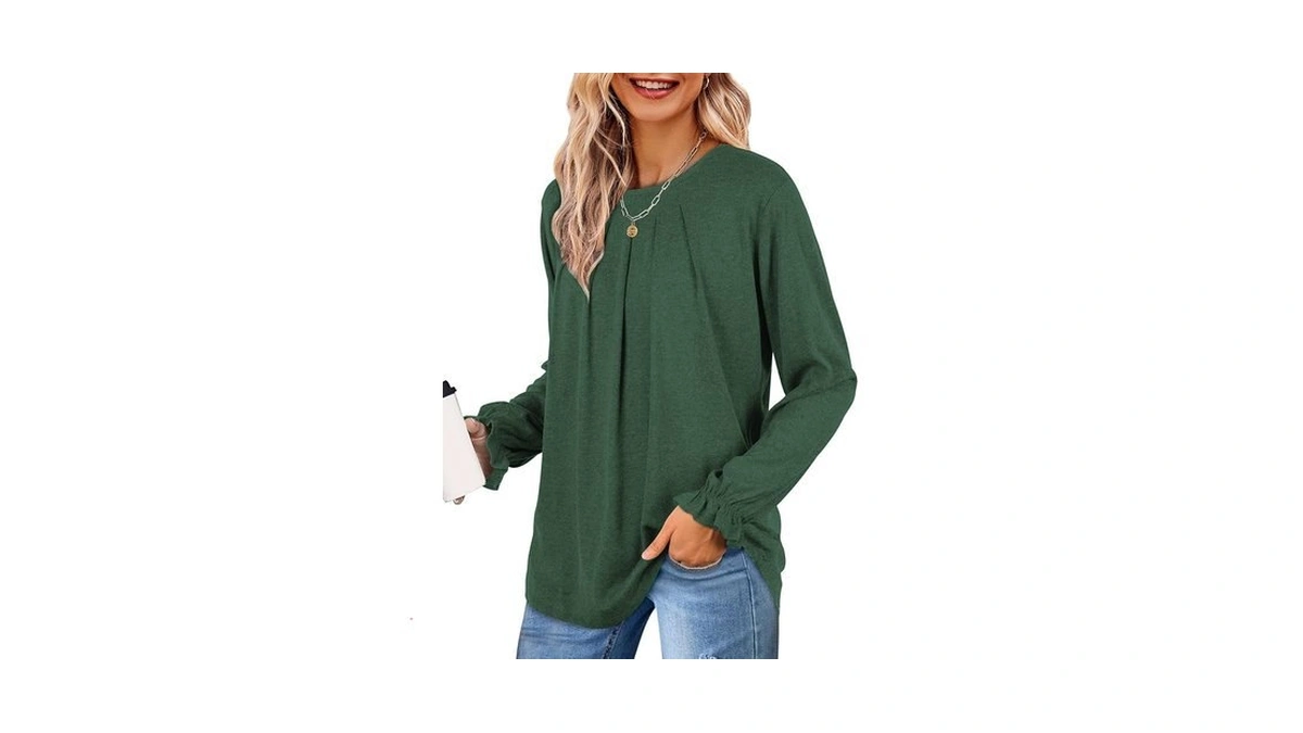 Lcxwfe Womens Tops Dressy Casual Pleated Ruffle Long Sleeve Shirts