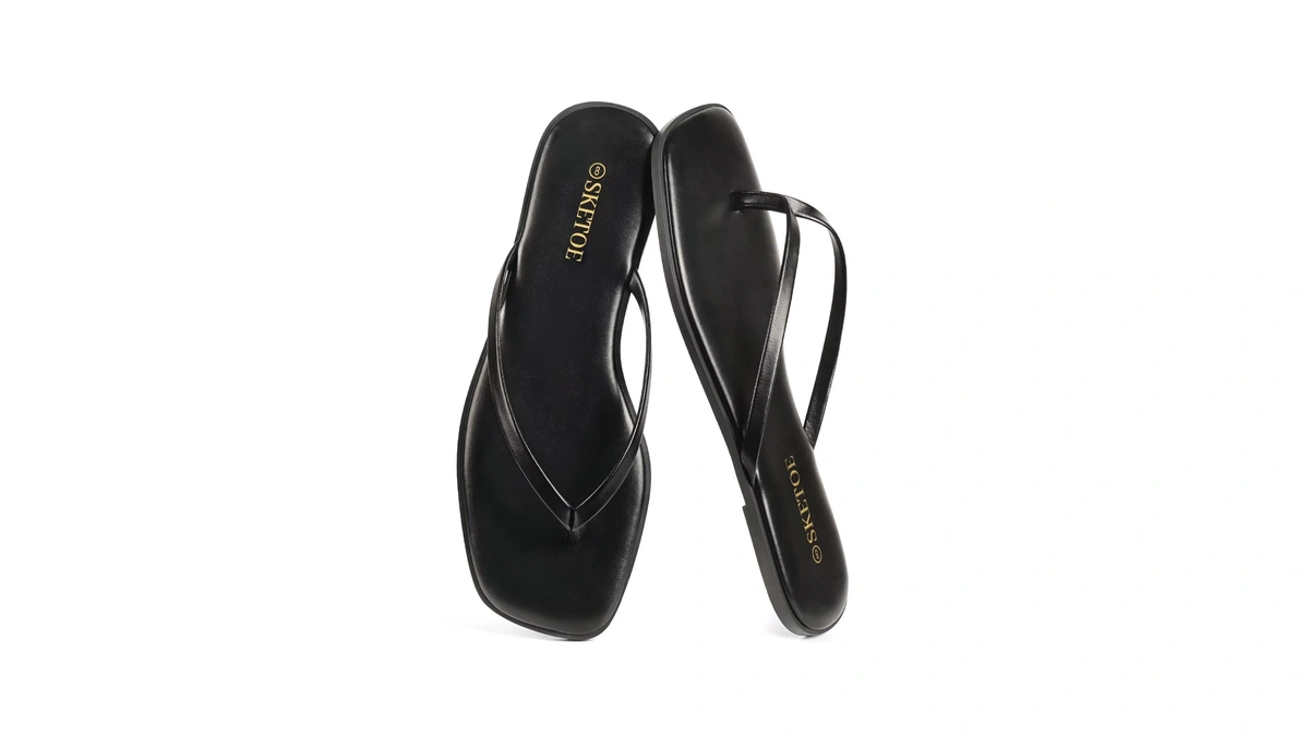 Sketoe Flip Flops For Women Square Toe Flat Sandals For