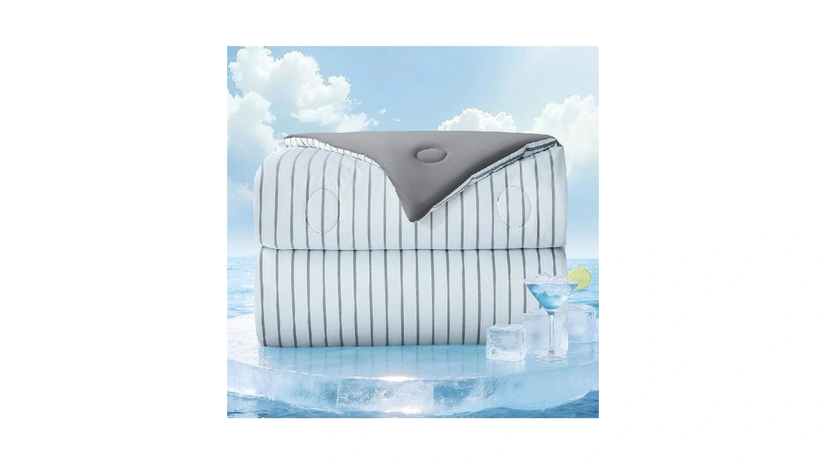 Bedsmile Striped Cooling Comforter Queen Size, Q-max 0.45 Reversible Cooling