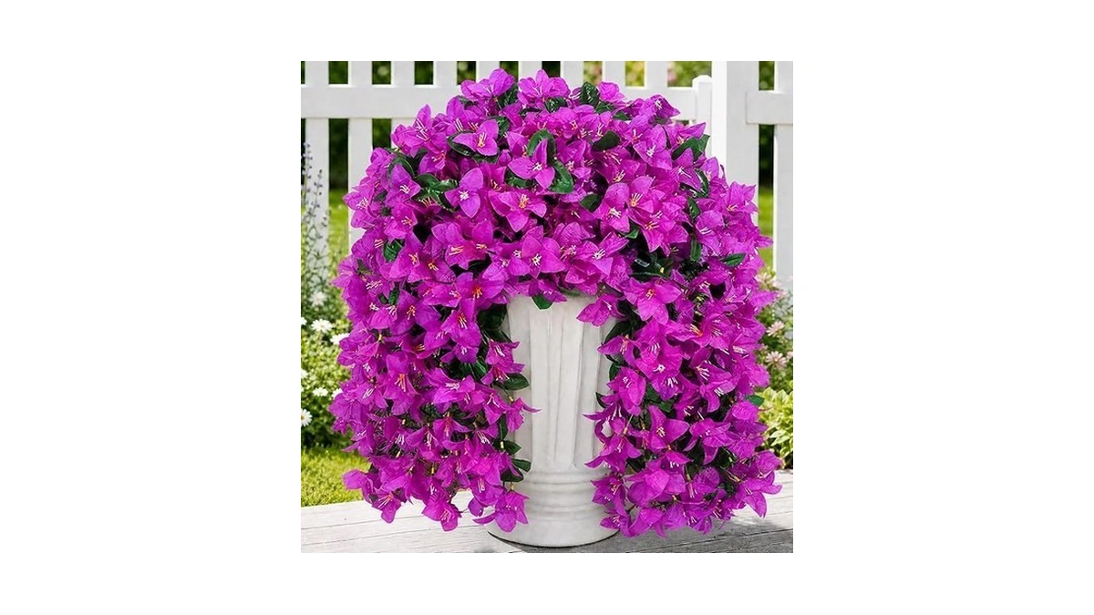 Yibukiy Artificial Bougainvillea Hanging Flowers Plants For Outdoors Decoration, 2pcs