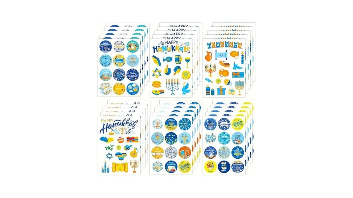 Funnlot Happy Hanukkah Stickers - 30 Sheets Chanukah Gifts For