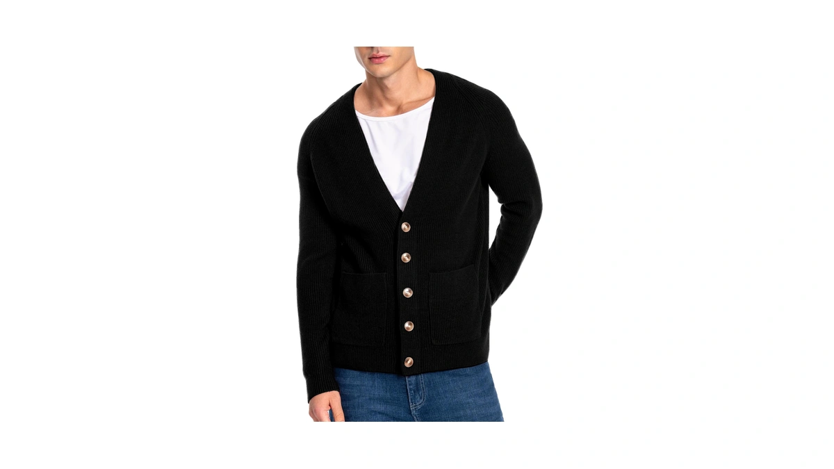 Men's Long-sleeve Cardigan Sweater - Classic V Neck Button Down